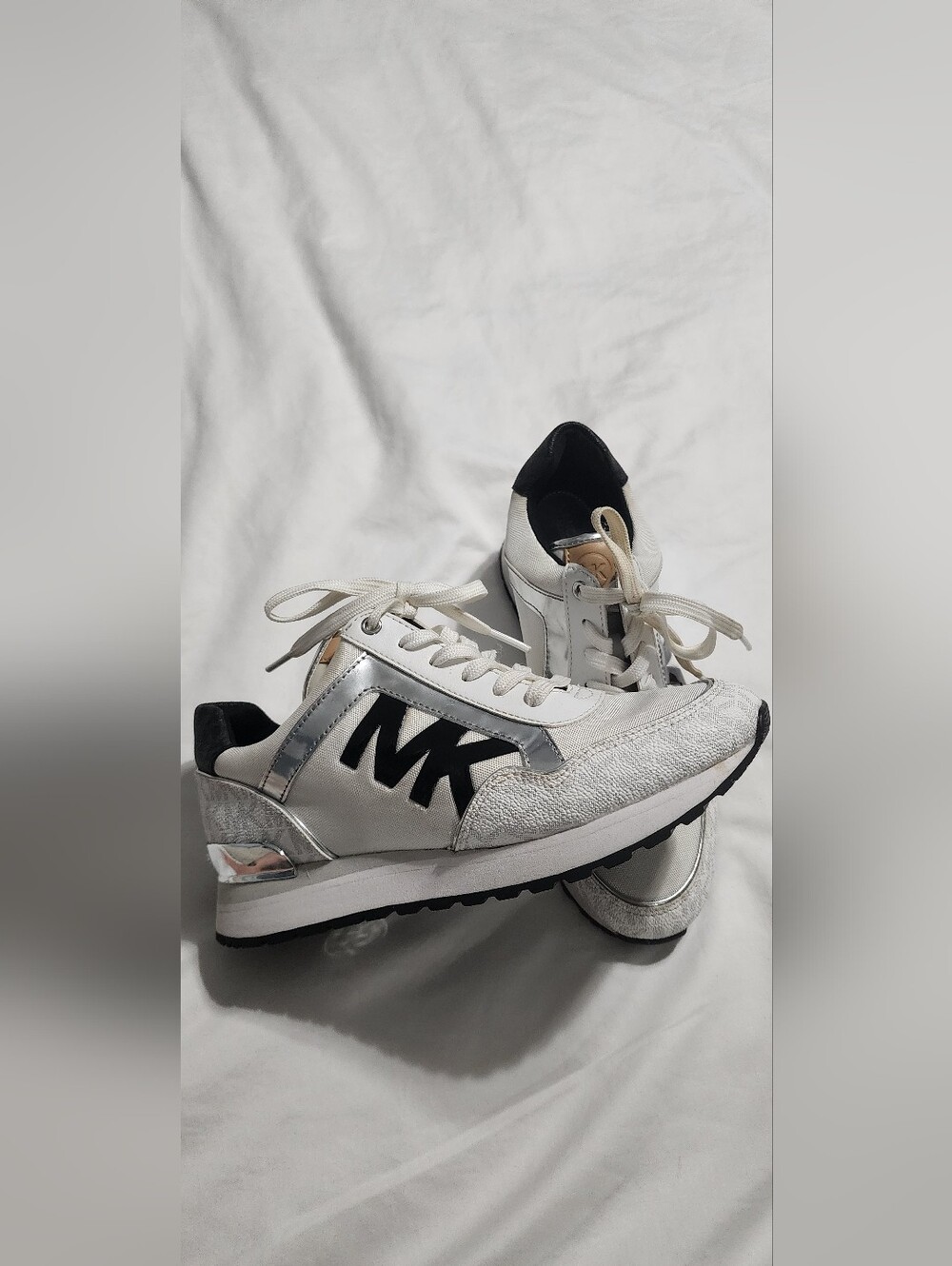 Michael Kors Silver & White MK Logo Sneakers